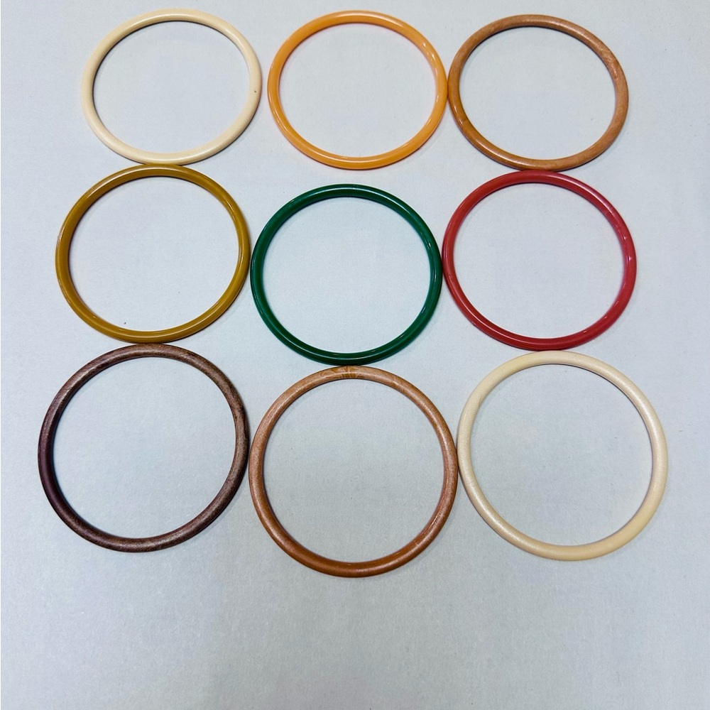 Vintage Lot of 9 Bakelite Multi Colors Wrist Bangles MCM Old Retro Style Funky